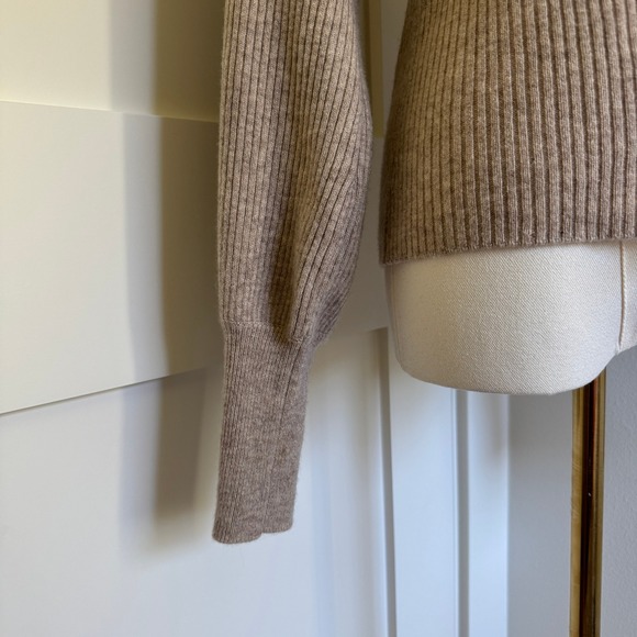 Reformation Cashmere Ribbed Knit V Neck Long Sleeve Sweater Top Beige - Picture 4 of 5